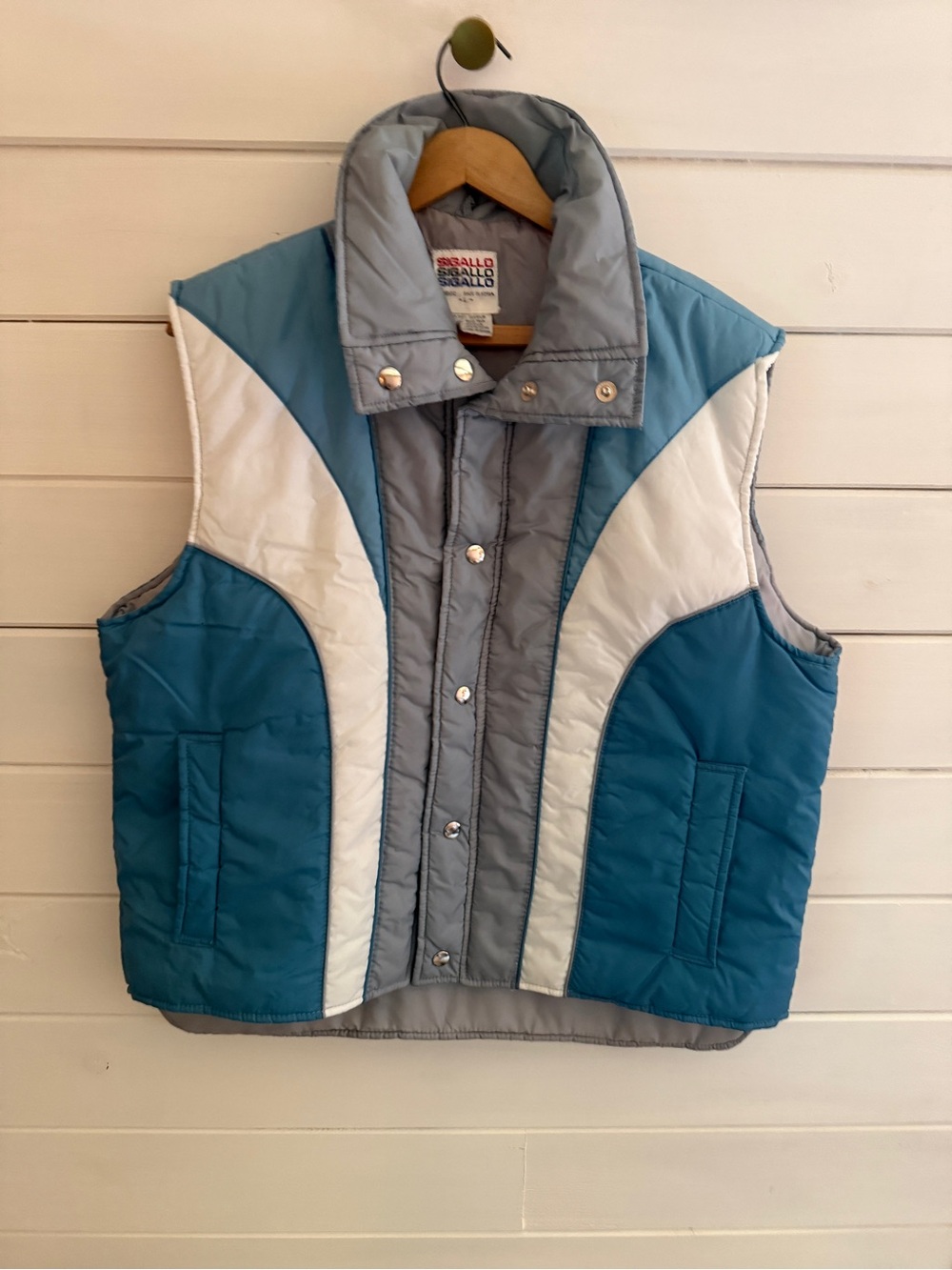Vintage 70s SIGALLO Mens Sz LARGE 100% Nylon Puffer Vest Color Block